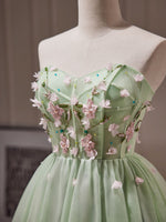 A- Line Sweetheart Neck Tulle Green Short Prom Dress, Green Homecoming Dresses