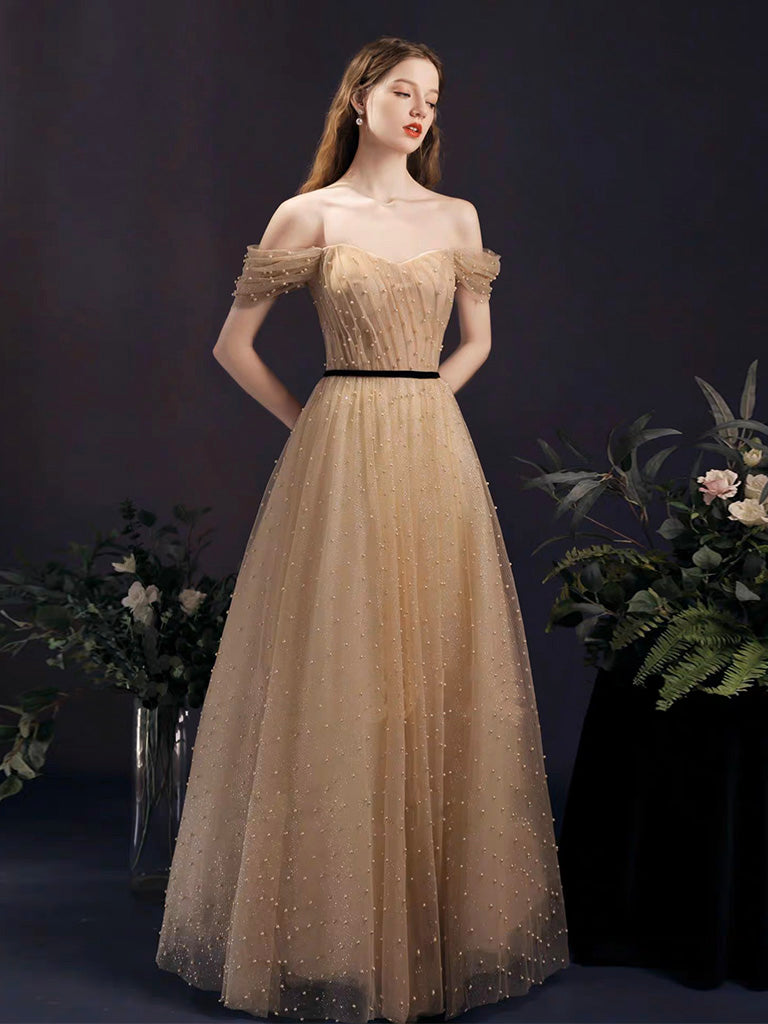 A-Line Sweetheart Neck Velvet Sequin Champagne Gold Long Prom Dress shopluu A-Line Sweetheart Neck Velvet Sequin Champagne Gold Long Prom Dress shopluu