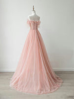 A-Line Sweetheart Neck Tulle Lace Pink Long Prom Dress, Pink Formal Dress