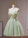 A- Line Sweetheart Neck Tulle Green Short Prom Dress