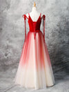 A-Line Red Velvet Tulle Long Prom Dress, Red Formal Dress