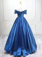 A-Line Off Shoulder Blue Long Prom Dress, Blue Long Formal Dress