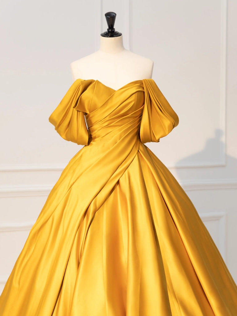 yellow satin prom dress one shoulder long dress, yellow evening with its deep halter KissProm Mermaid Deep Halter Yellow