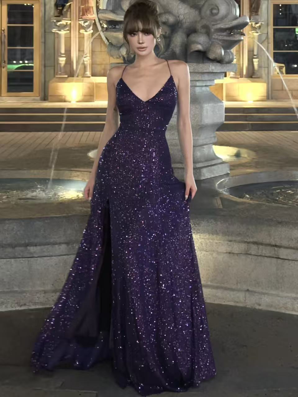 Simple Mermaid V Neck Purple Long Prom Dress, Purple Evening Dress