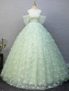 A-Line Tulle Lace Green Long Prom Dress, Green Long Formal Dress