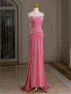 Mermaid Velvet Pink Long Prom Dress, Pink Long Formal Dress