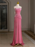 Mermaid Velvet Pink Long Prom Dress, Pink Long Formal Dress