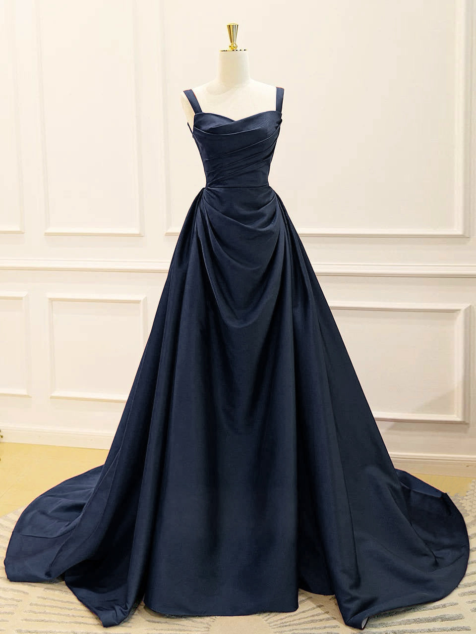 A-Line Satin Dark Blue Long Prom Dress, Dark Blue Long Evening Dress US 6 / Custom Color A-Line Satin Dark Blue Long Prom Dress, Dark Blue Long Evening Dress US 6 / Custom Color