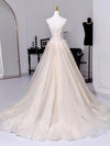 A-Line Tulle Lace Champagne Long Prom Dress, Champagne Long Formal Dress