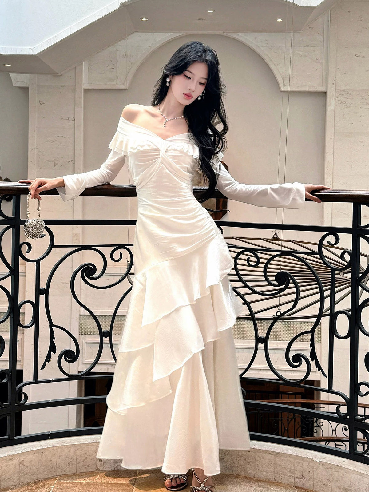 A-Line Sweetheart Long Sleeves ivory Long Prom Dress