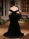 A-Line Off Shoulder velvet Black Long Prom Dress, Black Long Party Dress