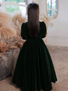 Simple High Neck Velvet Green Long Flower Girl Dress