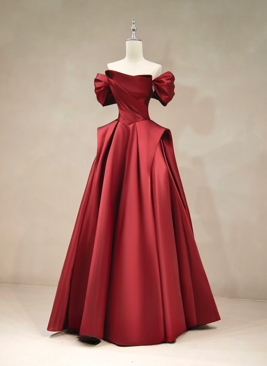 A-Line Off Shoulder Satin Burgundy Long Prom Dress, Burgundy Long Formal Dress