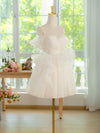 ivory Tulle Lace Short Prom Dress, Cute ivory Homecoming Dress