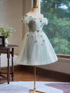 A-Line Off Shoulder Tulle Short Prom Dress, Blue Homecoming Dress