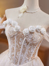 A-Line Off Shoulder Tulle Lace Beige Short Prom Dress, Beige Homecoming Dress