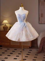 A-Line Sweetheart Neck Tulle Blue Short Prom Dress, Blue Homecoming Dress