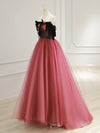 A-Line Tulle Watermelon Red Long Prom Dress, Watermelon Red Tulle Long Formal Dress
