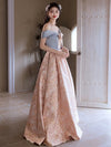 A-Line Off Shoulder Satin Pink Long Prom Dress, Pink Long Evening Dress