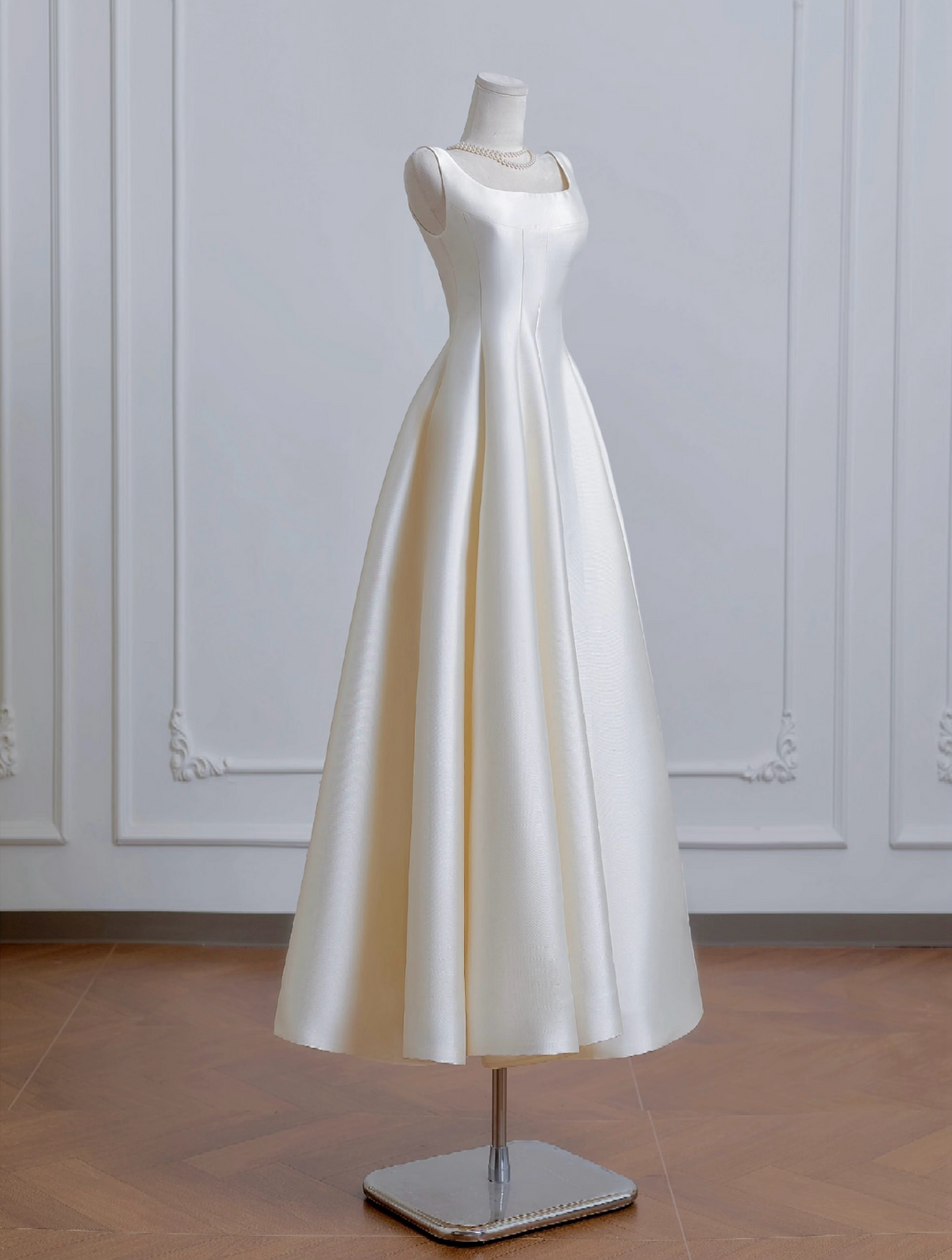 A-Line Tea Long Light Champagne Prom Dress, Long Formal Dress