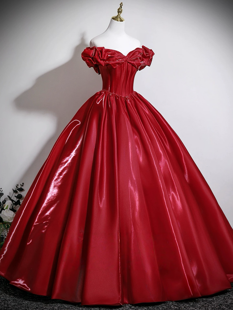 A-Line Off Shoulder Burgundy Long Prom Dress, Burgundy Long Formal Dress