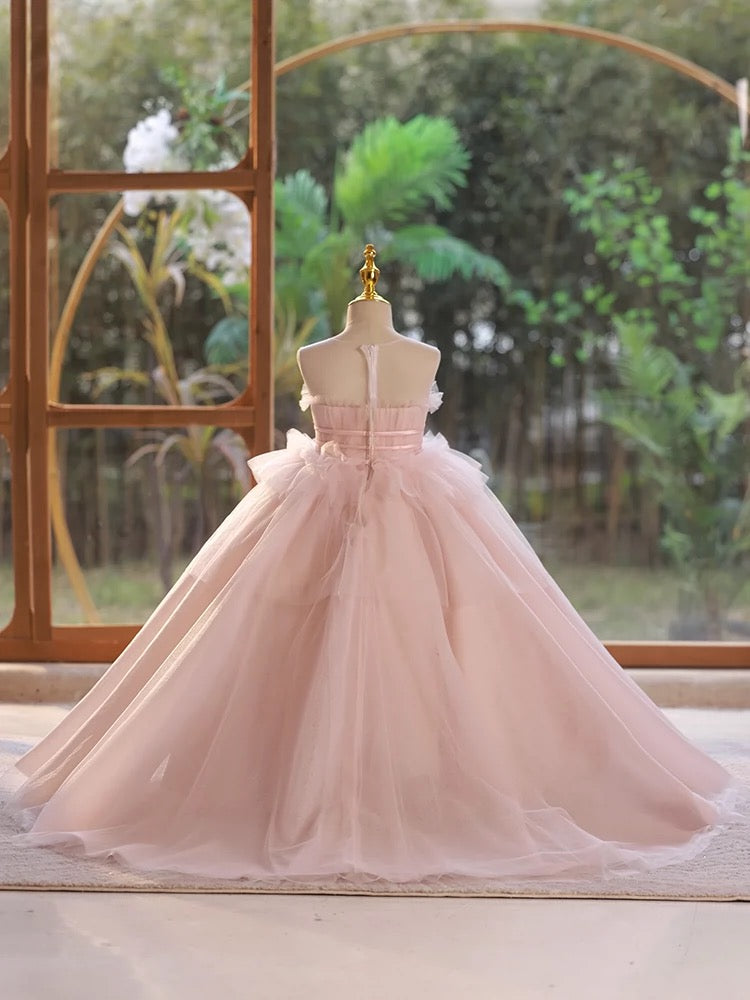 A-Line Pink Tulle Long Flower Girl Dress 5 / Custom Color A-Line Pink Tulle Long Flower Girl Dress 5 / Custom Color