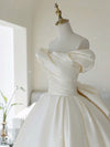 Simple Off Shoulder Satin ivory Long Wedding Dress