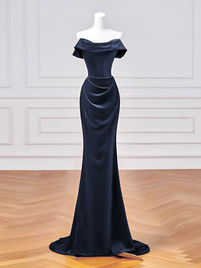 Simple Mermaid Dark Blue Long Prom Dress, Dark Blue Long Formal Dress