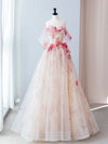 A-Line Tulle Applique Light Champagne Long Prom Dress, Light Champagne Formal Dress