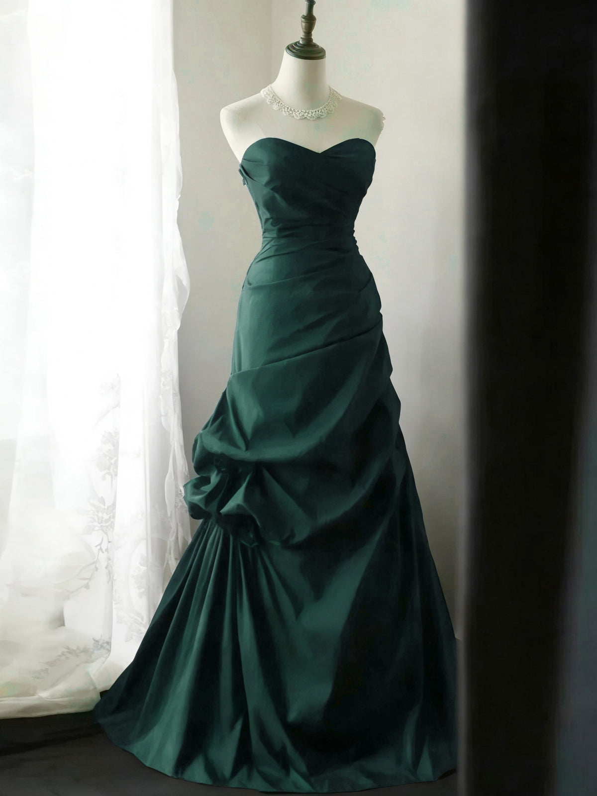 A-line Sweetheart Neck Floor Length Taffeta Long Prom Dress
