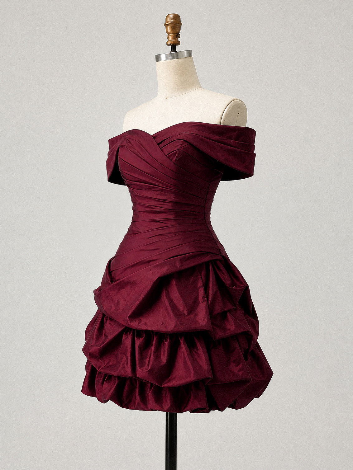 Elegant Sweetheart Off Shoulder Satin Burgundy Short Prom Dress