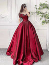A-Line Off Shoulder Burgundy Long Prom Dress, Burgundy Long Formal Dress