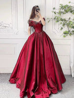 A-Line Off Shoulder Burgundy Long Prom Dress, Burgundy Long Formal Dress