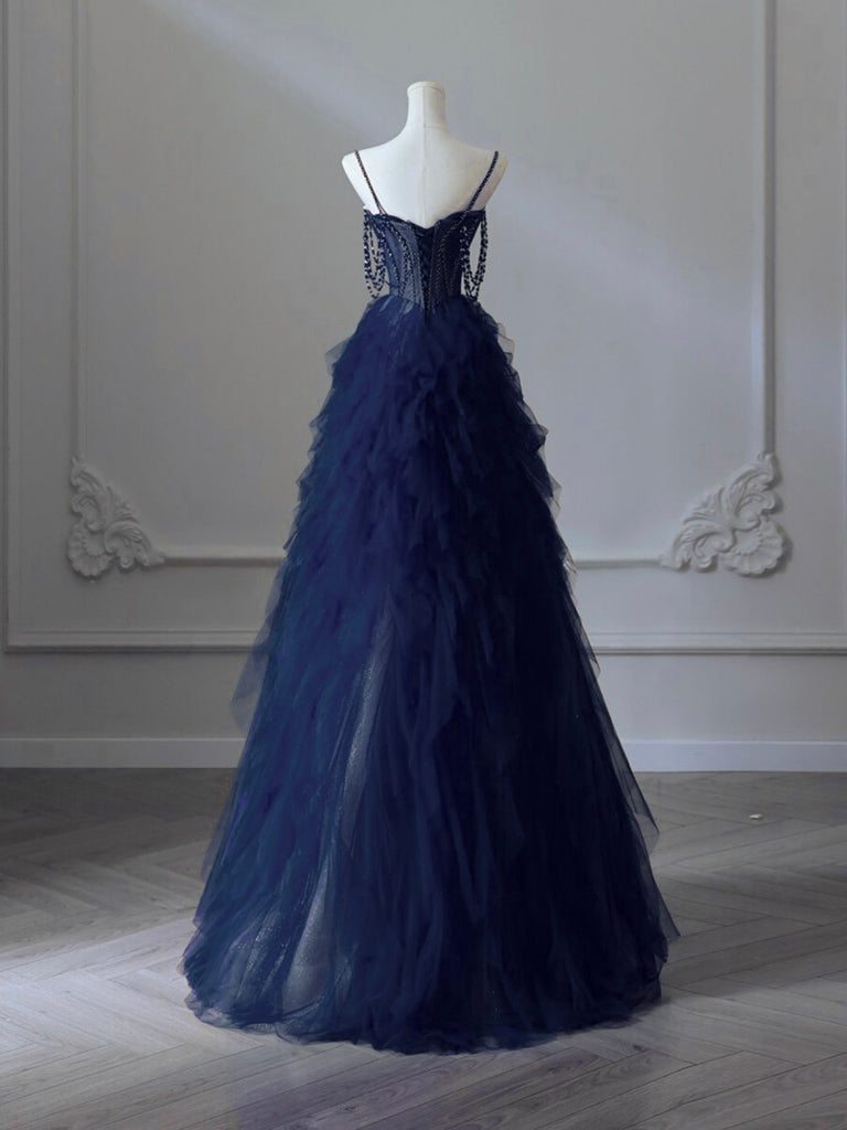 A line Blue Long Prom Dress, Blue Formal Graduation Dress with Beading – shopluu