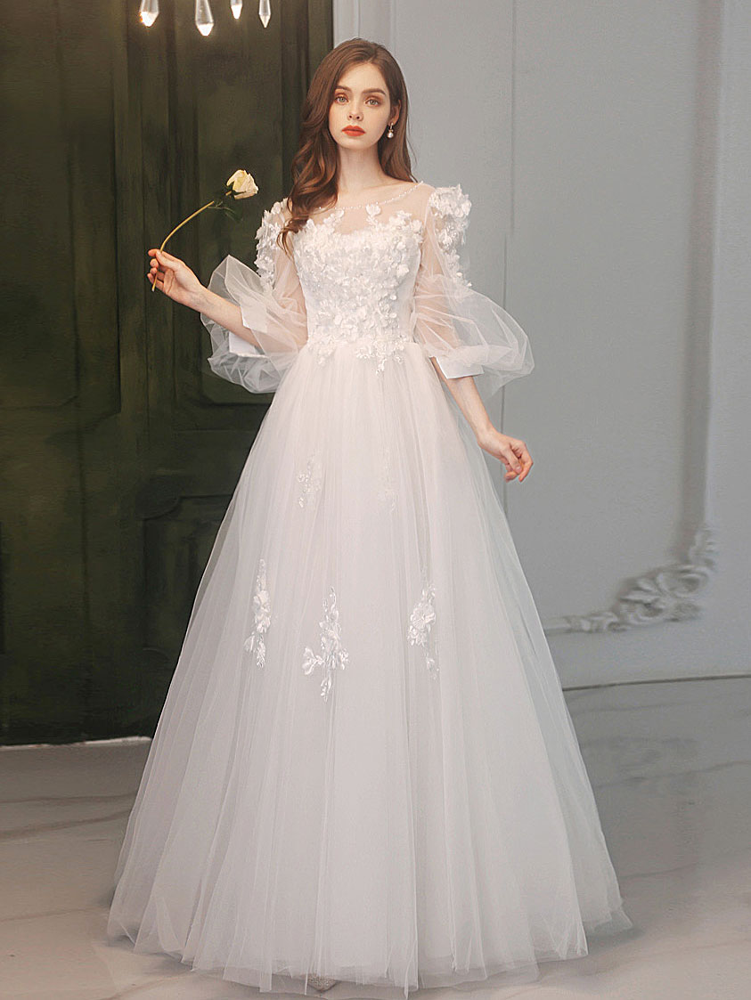 A Line Round Neck Long Sleeves White Lace Long Prom Dresses, White Lace Formal Graduation Dresses, US 6 / Picture Color / No Rush A Line Round Neck Long Sleeves White Lace Long Prom Dresses, White Lace Formal Graduation Dresses, US 6 / Picture Color / No Rush