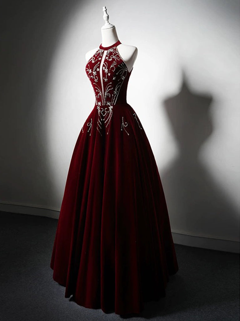 A-Line Velvet Sequin Beads Burgundy Long Prom Dress, Burgundy Long Formal Dress US 16 / Burgundy A-Line Velvet Sequin Beads Burgundy Long Prom Dress, Burgundy Long Formal Dress US 16 / Burgundy