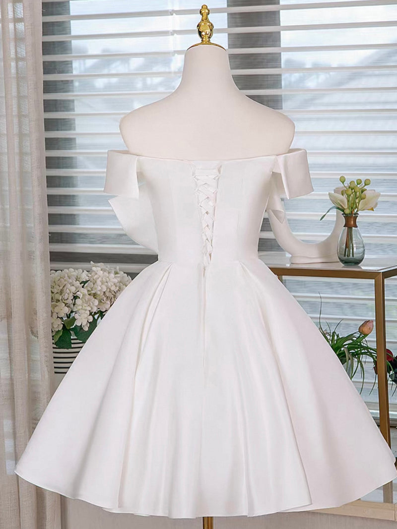A-Line Off Shoulder White Short Prom Dress, White Homecoming Dress