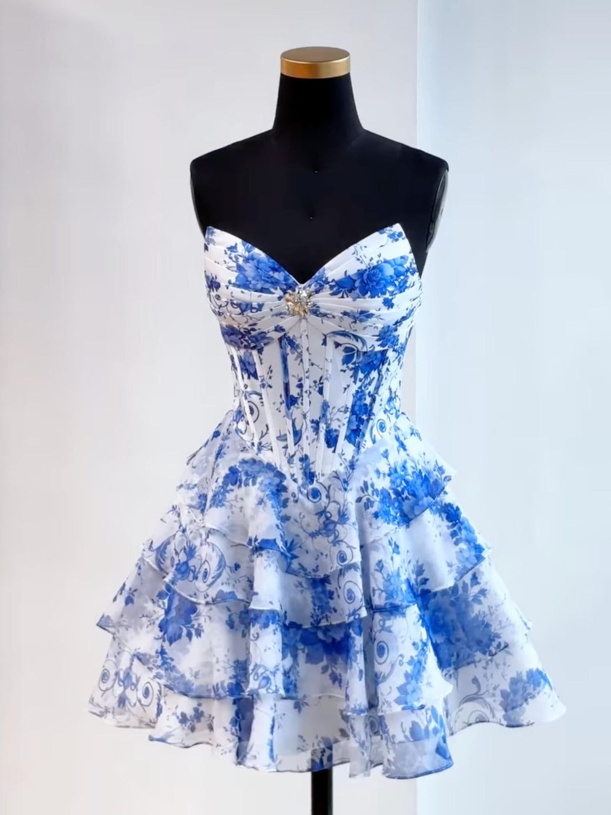 A-line V Neck Blue Short Prom Dress, Blue Homecoming Dress