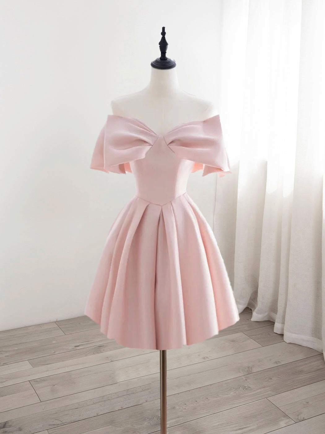 A-Line Pink Satin Short Prom Dress, Backless Cute Pink Homecoming Dres shopluu A-Line Pink Satin Short Prom Dress, Backless Cute Pink Homecoming Dres shopluu
