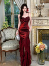 Mermaid Sweetheart Neck Satin Burgundy Long Prom Dress, Burgundy Party Dress