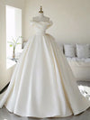 Simple Off Shoulder Satin ivory Long Wedding Dress