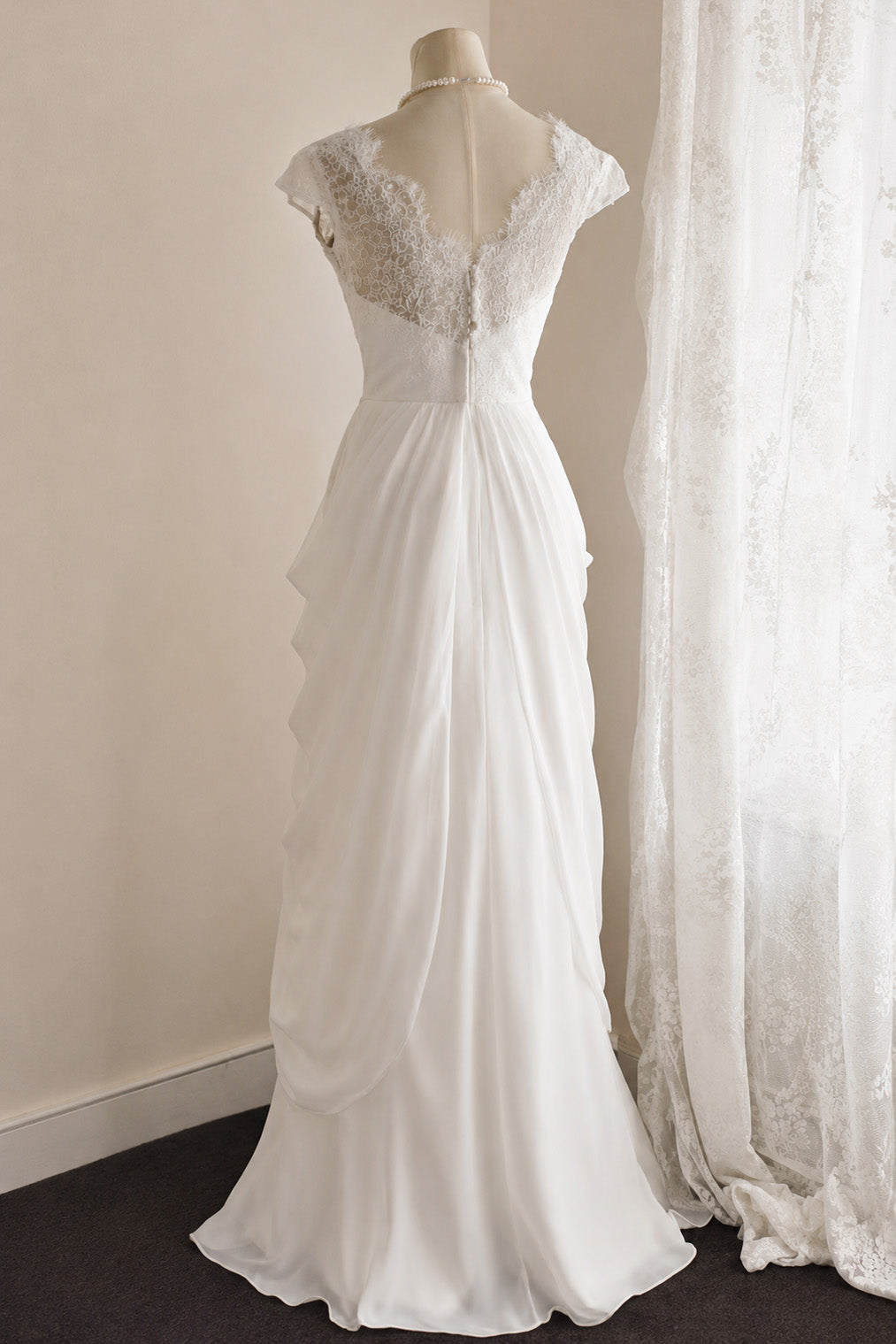 A-line V Neck Chiffon Lace ivory Long Party Bridesmaid Dress
