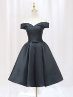 Black Off Shoulder Satin Short Prom Dress, Black Homecoming Dress