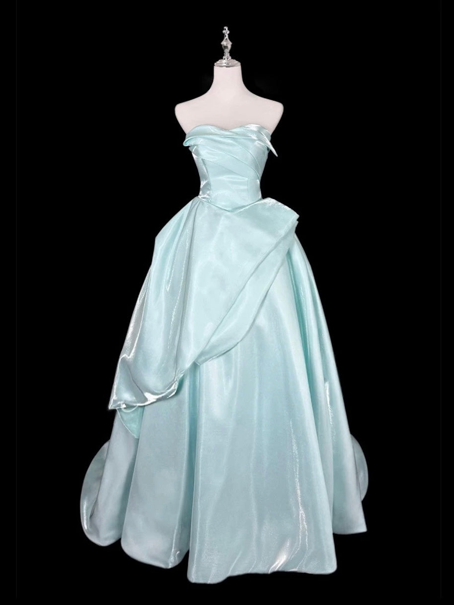A-Line Off Shoulder Sweetheart Neck Floor Length Blue Prom Dress