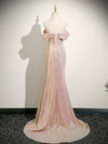 Simple Off Shoulder Sequin Mermaid Pink Prom Dress, Pink Long Formal Dress