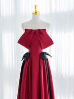 A-Line Satin Burgundy Long Prom Dress, Burgundy Long Formal Dress