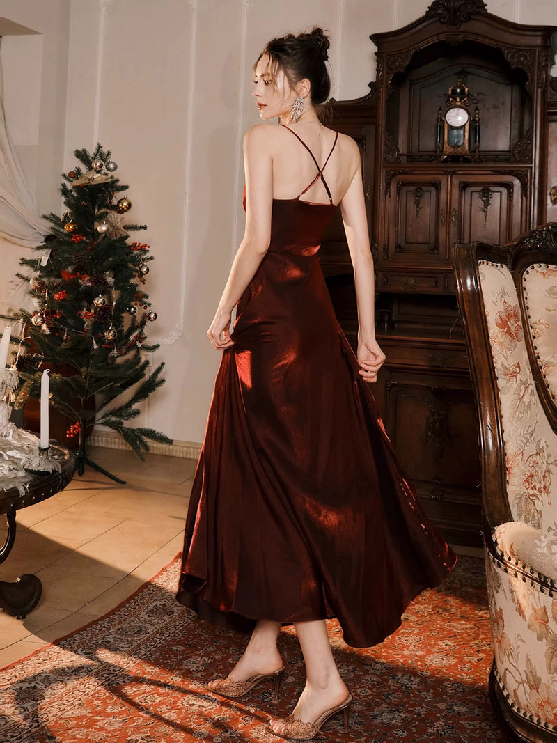burgundy dress backless line Elegant Burgundy A-Line Evening Dress SF083 main image 1