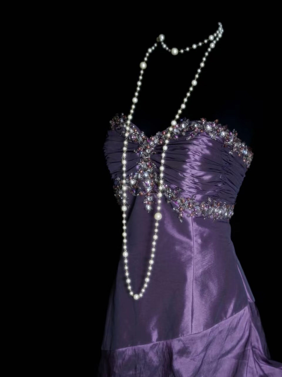 Elegant Sweetheart Neck Taffeta Purple Long Prom Dress with Beads