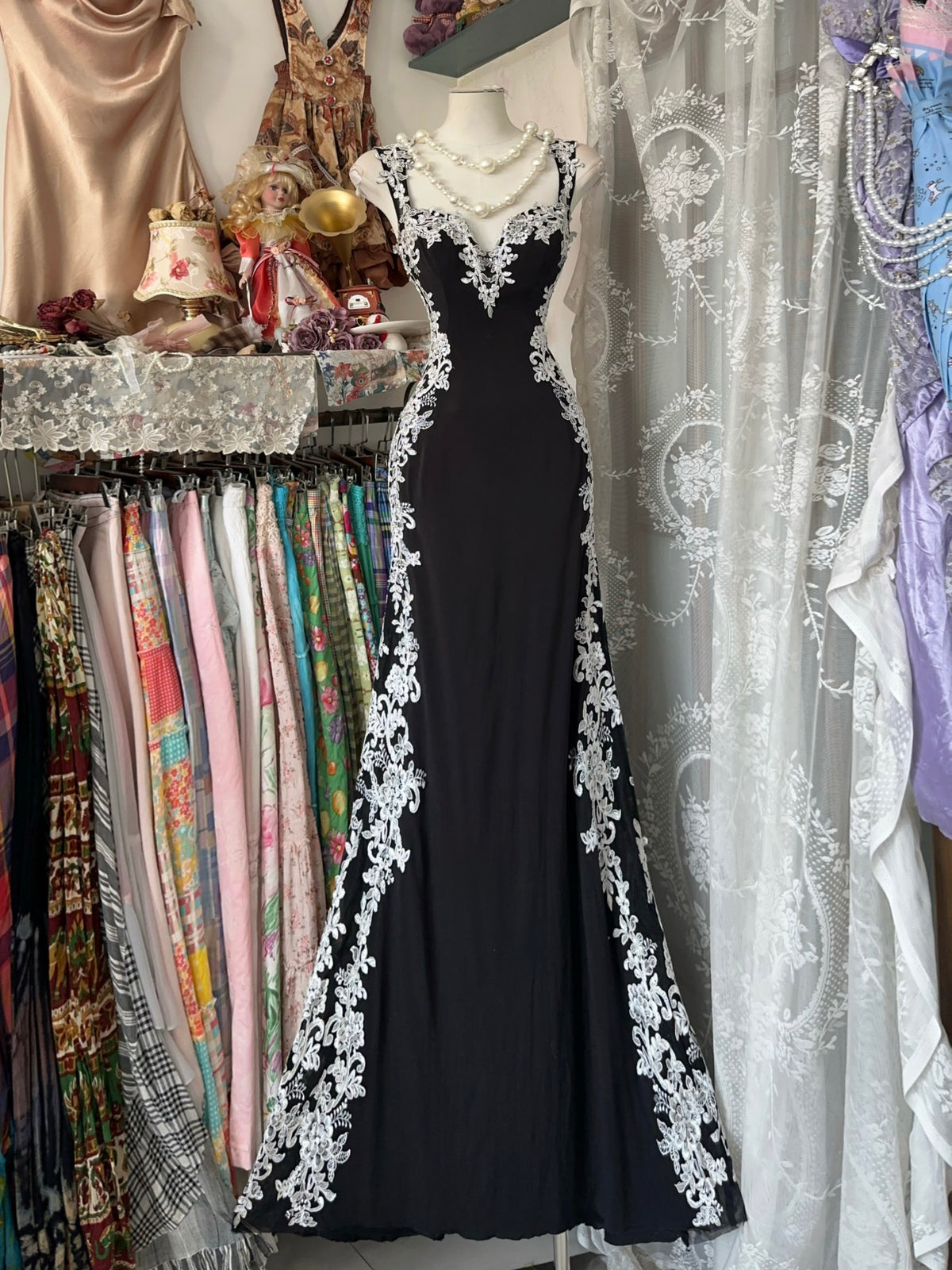Mermaid Sweetheart Floor Length Lace Black Prom Dress, Black Party Dress