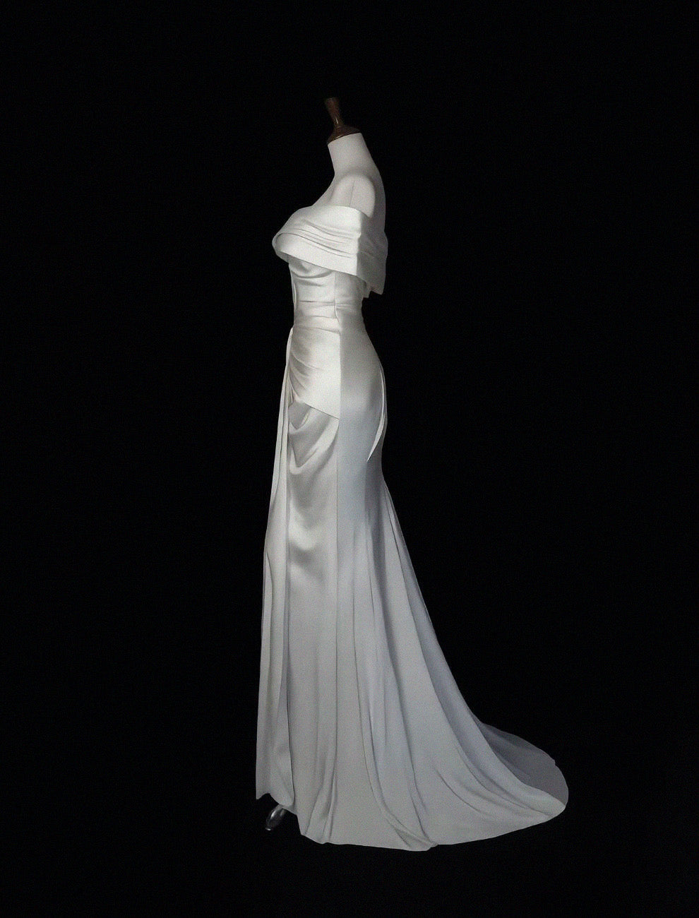 Mermaid Off Shoulder Satin Long White Prom Dress, White Long Evening Dress